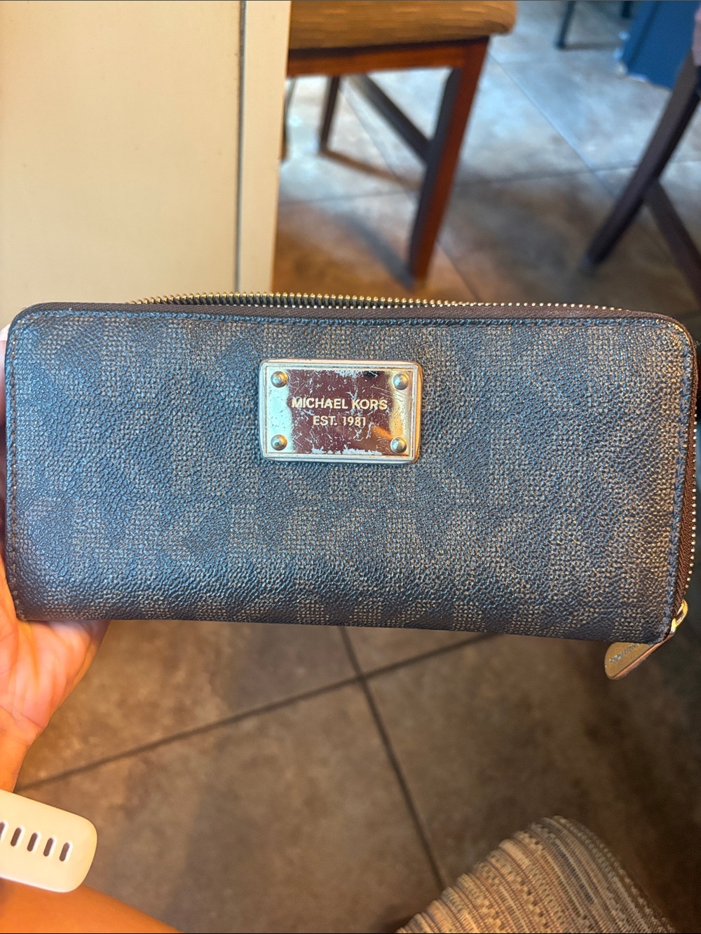 Michael Kors Black and Gold Logo Zip Wallet